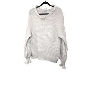 Madewell Womens XL Ivory Ruffle Neck & Cuff Knit Sweater Cotton Blend